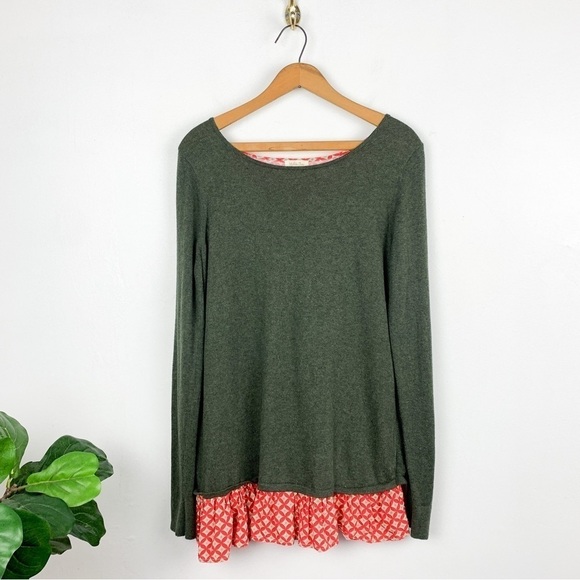 Matilda Jane Women’s Twist Back Green Faux Layered Sweater Top Sz S - Picture 1 of 6